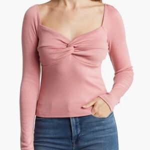Elodie Twist Front Sleeve Pink Top Women’s Large
